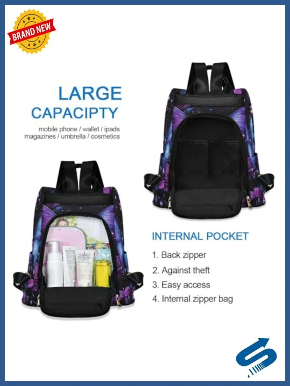 Anti-Theft Women's Backpack Purse with Fuzzy Keychain, 3-in-1 Carry On Travel